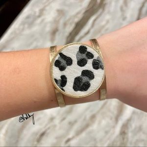 Libby Leopard Print Cow Hair Gold Bangle